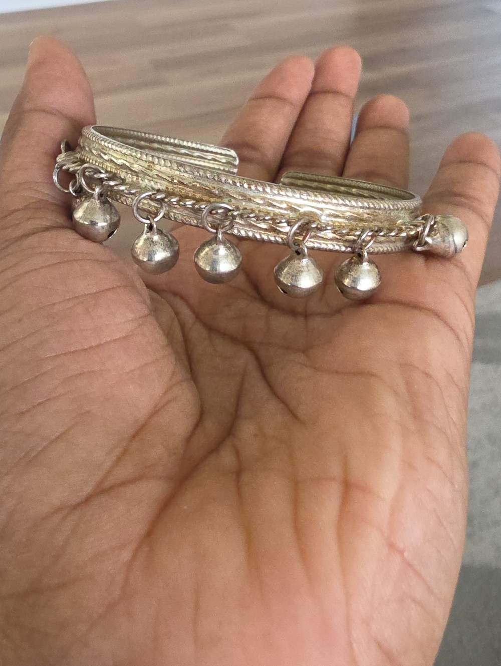 Silver Bell Charm Bangle Bracelet - Women